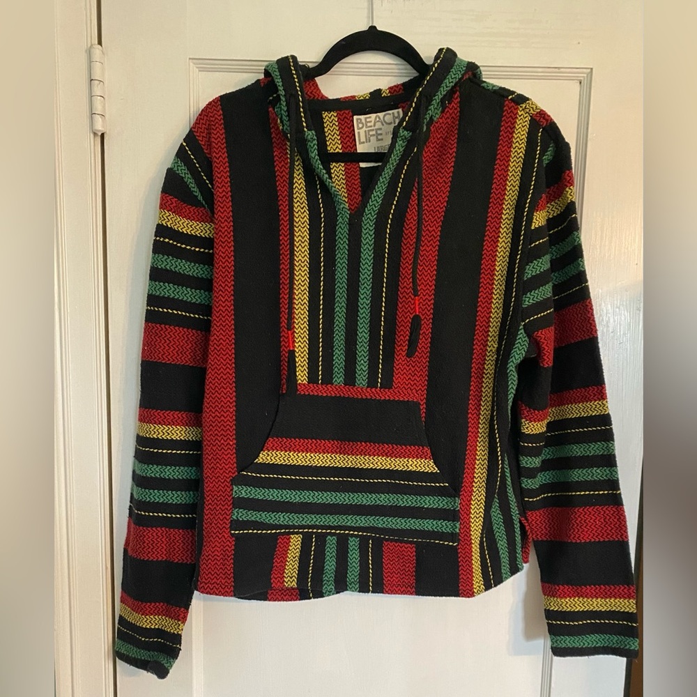Beach Life by Ladrft Women's Rasta
Poncho Hoodie. Size: Large - Picture 5 of 12